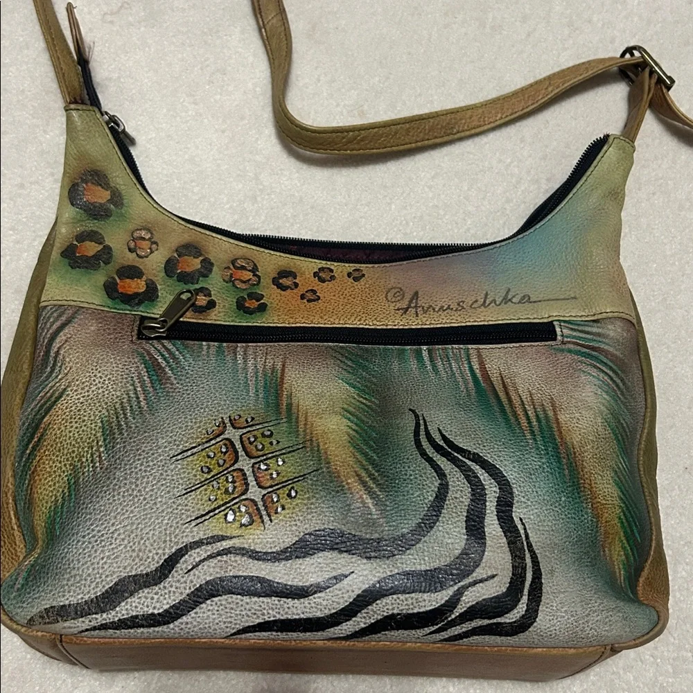 Anuschka Artistic Hand painted Leather Bag with Multicolor Design - Picture 2 of 11